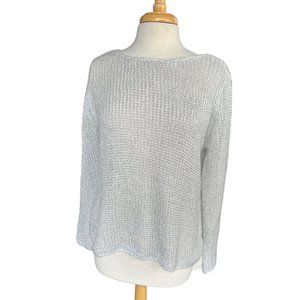 Chico's metalic silver and cream chunky open knit lightweight sweater size 1